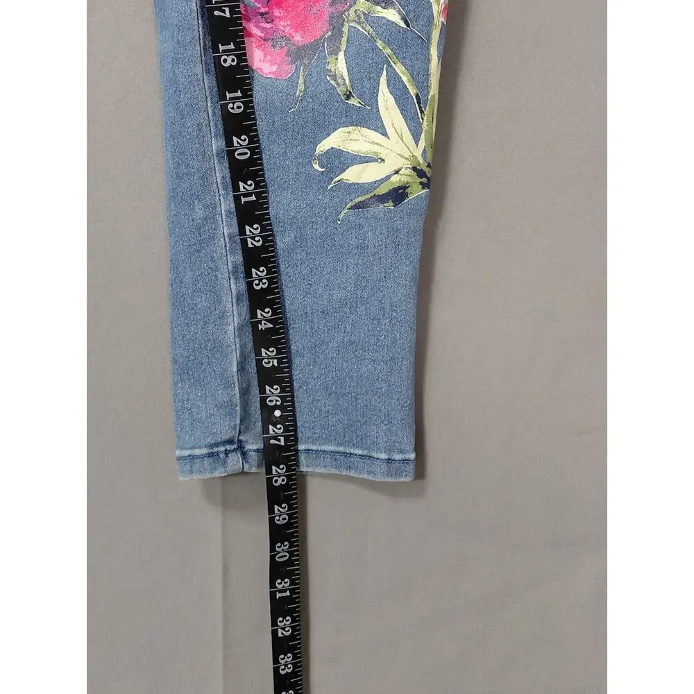 NWT DG2 Diane Gilman Floral Embroidered Skinny Jeans Blue Women Size 8P